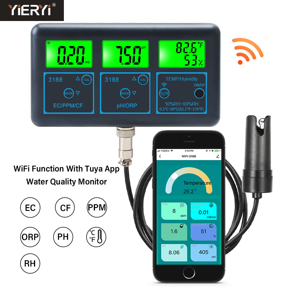 Marine Aquarium Water Analyzer - WiFi PH Meter Temp TDS(ppm) EC